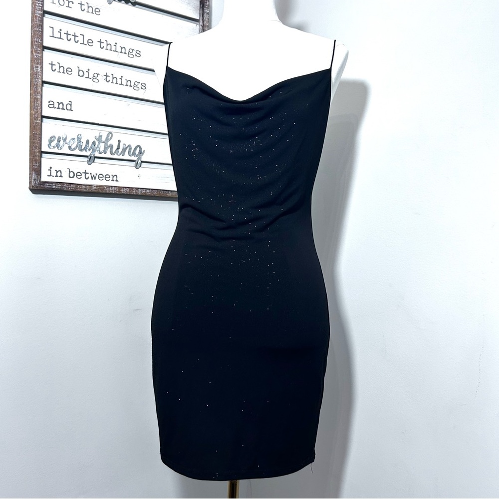 Black Shimmering Mini Dress Spaghetti Straps Date Night Lightweight Size Large
